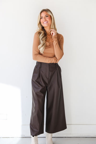 Brown Leather Culotte Pants front view