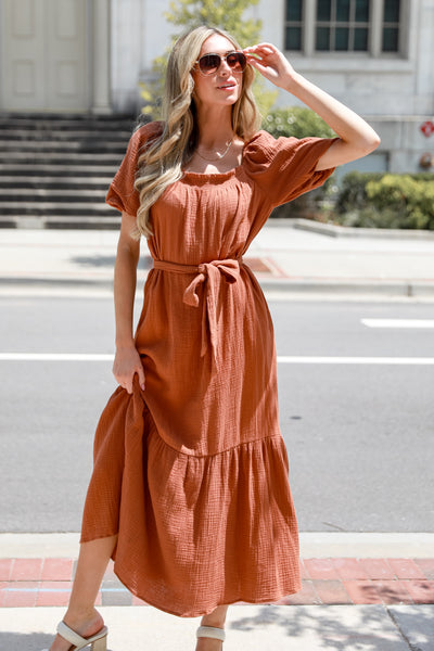 rust Linen Maxi Dress 