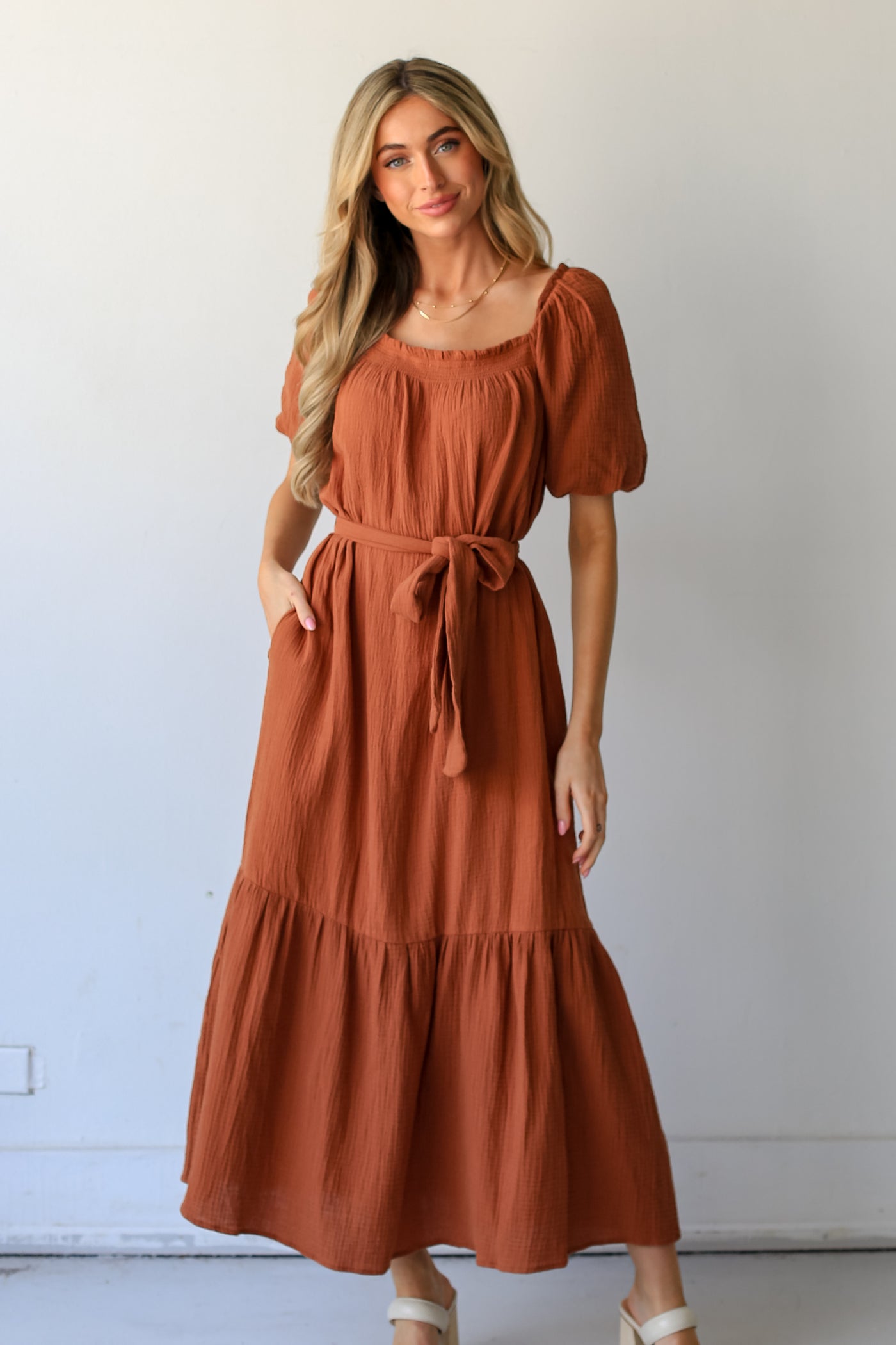 rust Linen Maxi Dress