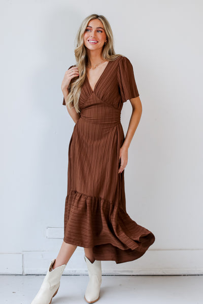 brown Maxi Dress on dress up model