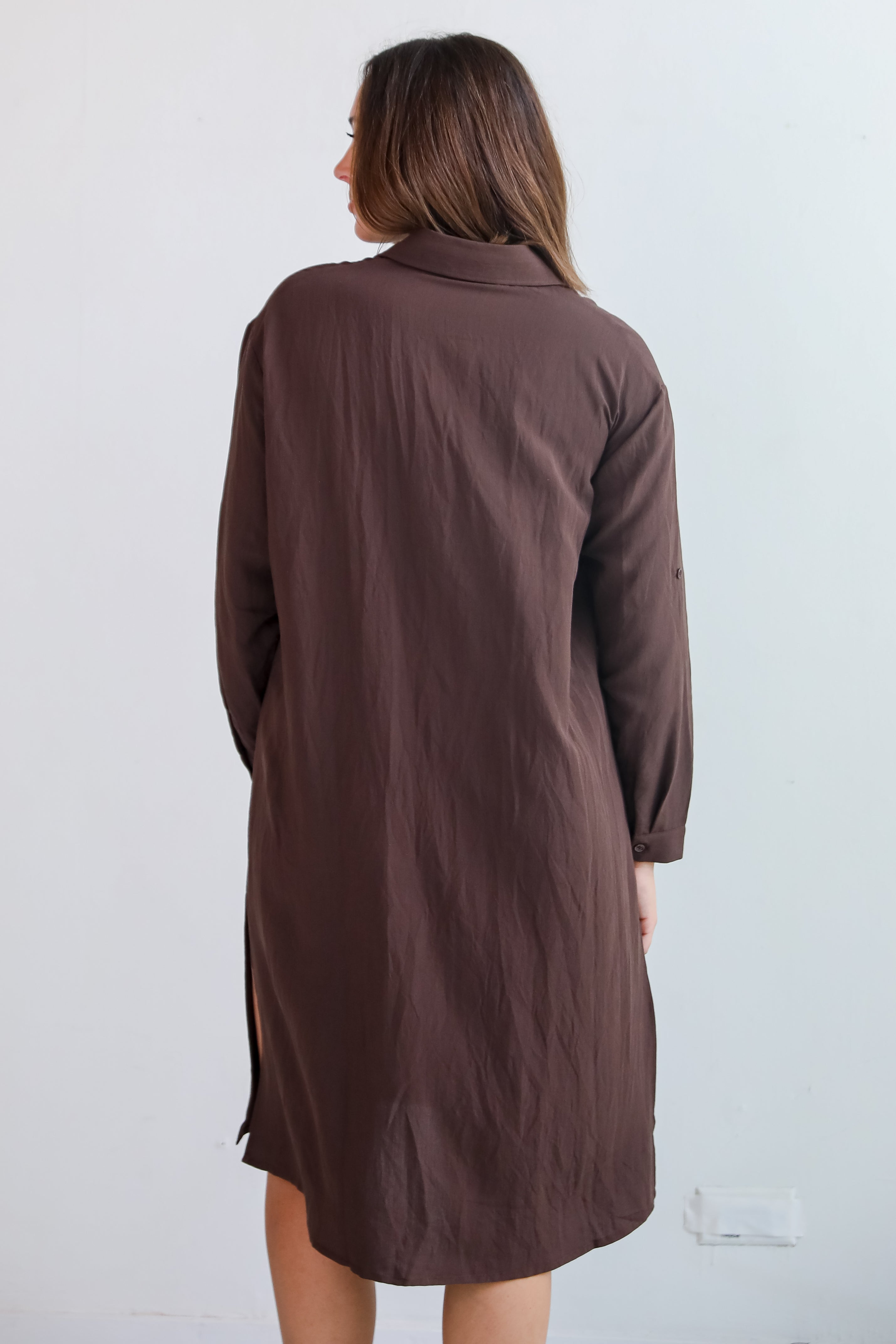 Cherished Chicness Brown Button Front Midi Dress