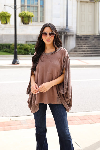 Essential Coziness Brown Oversized Knit Top