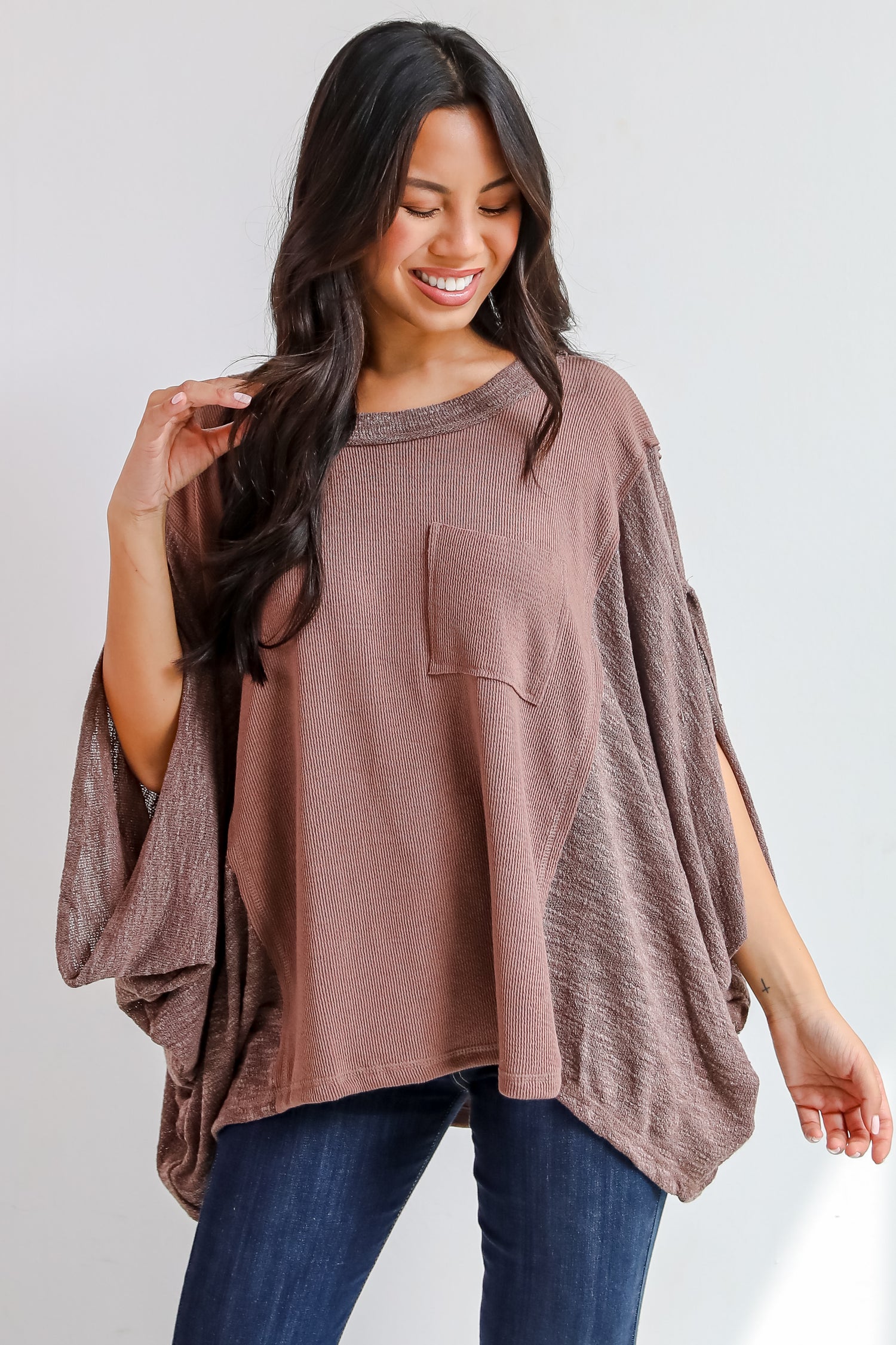 Essential Coziness Brown Oversized Knit Top