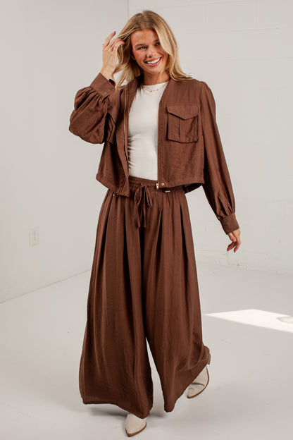 One More Toast Brown Wide Leg Pants