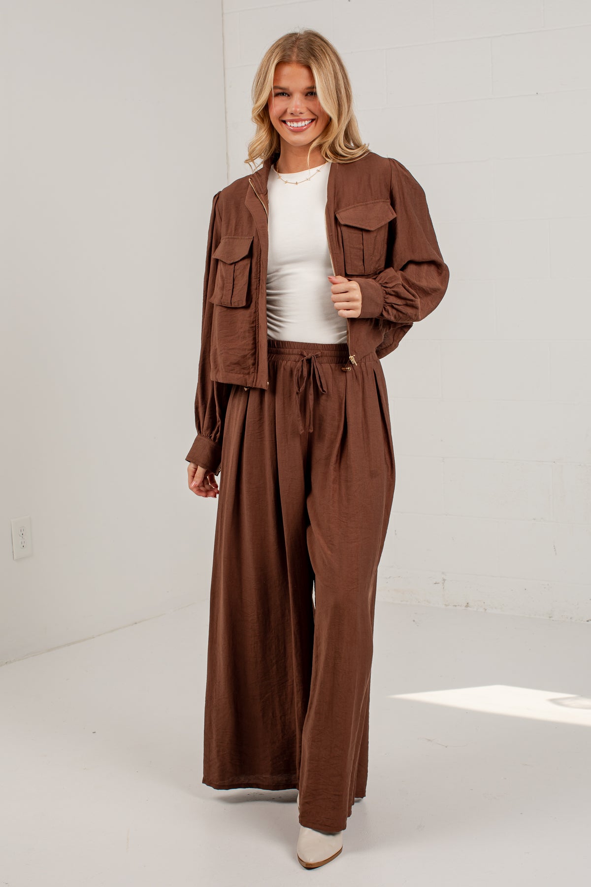 One More Toast Brown Wide Leg Pants
