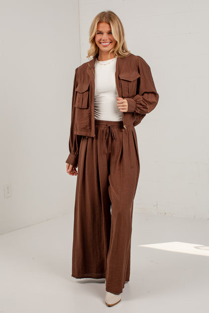 One More Toast Brown Wide Leg Pants