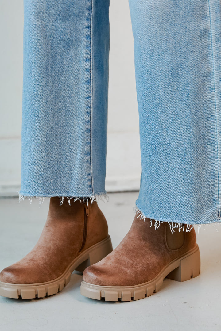 Taupe Platform Booties side view