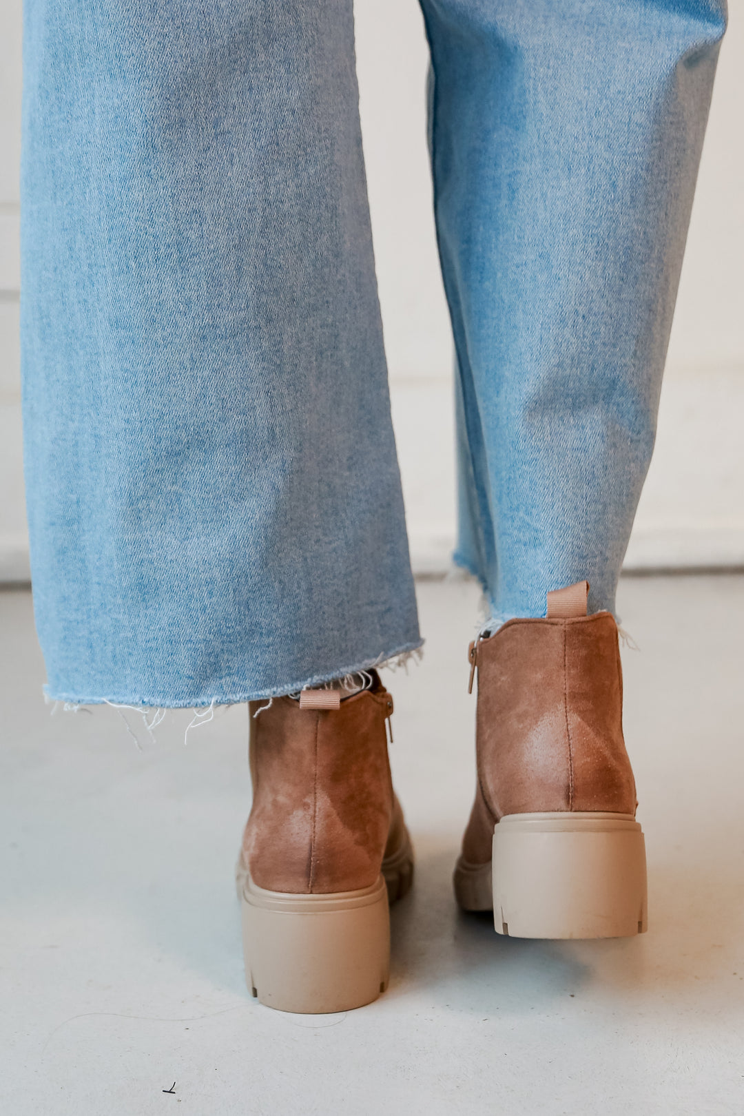 Taupe Platform Booties back view