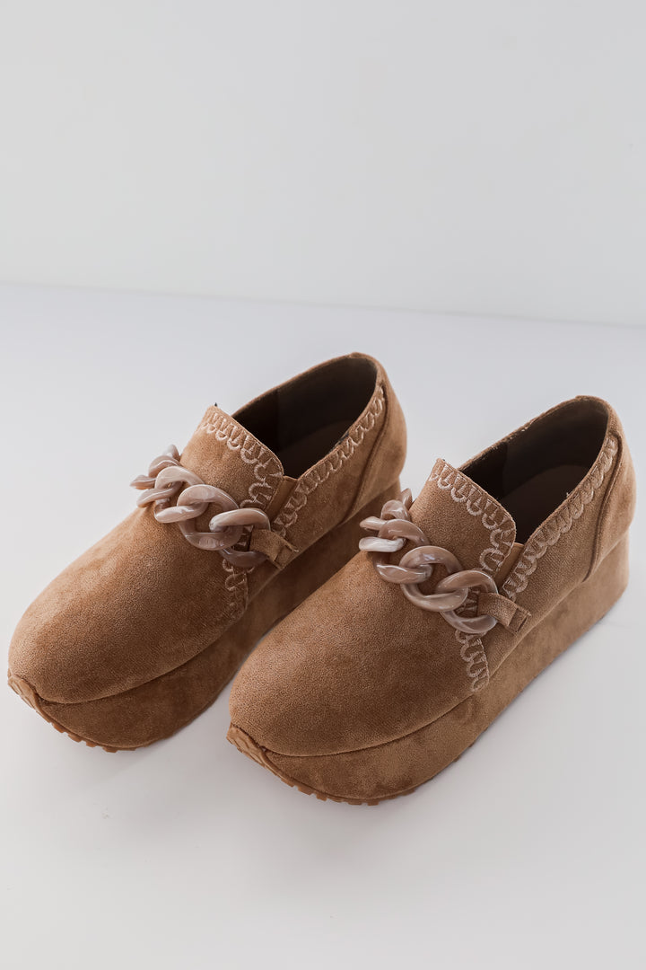 Bring It Back Taupe Suede Platform Loafers