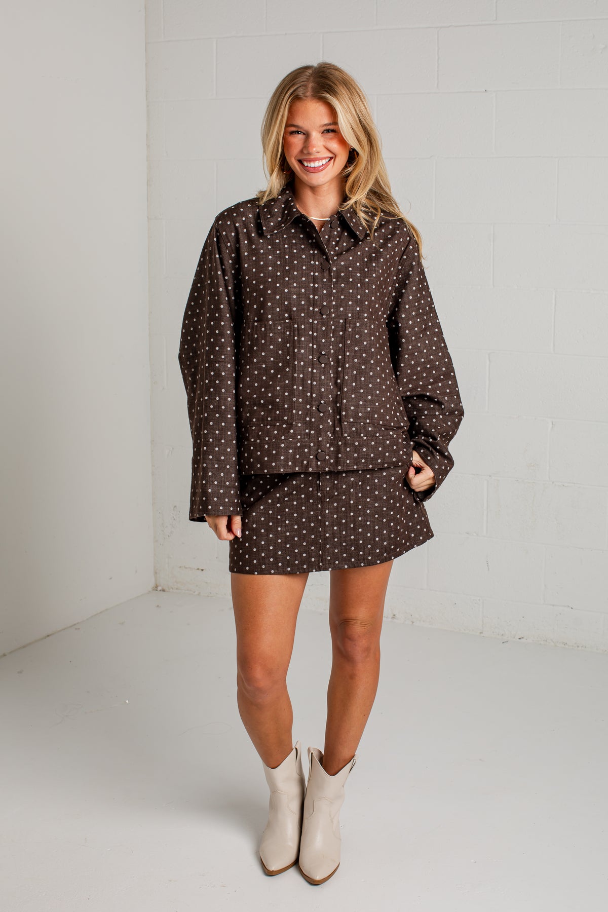 Dot Your Way Brown Polka Dot Jacket