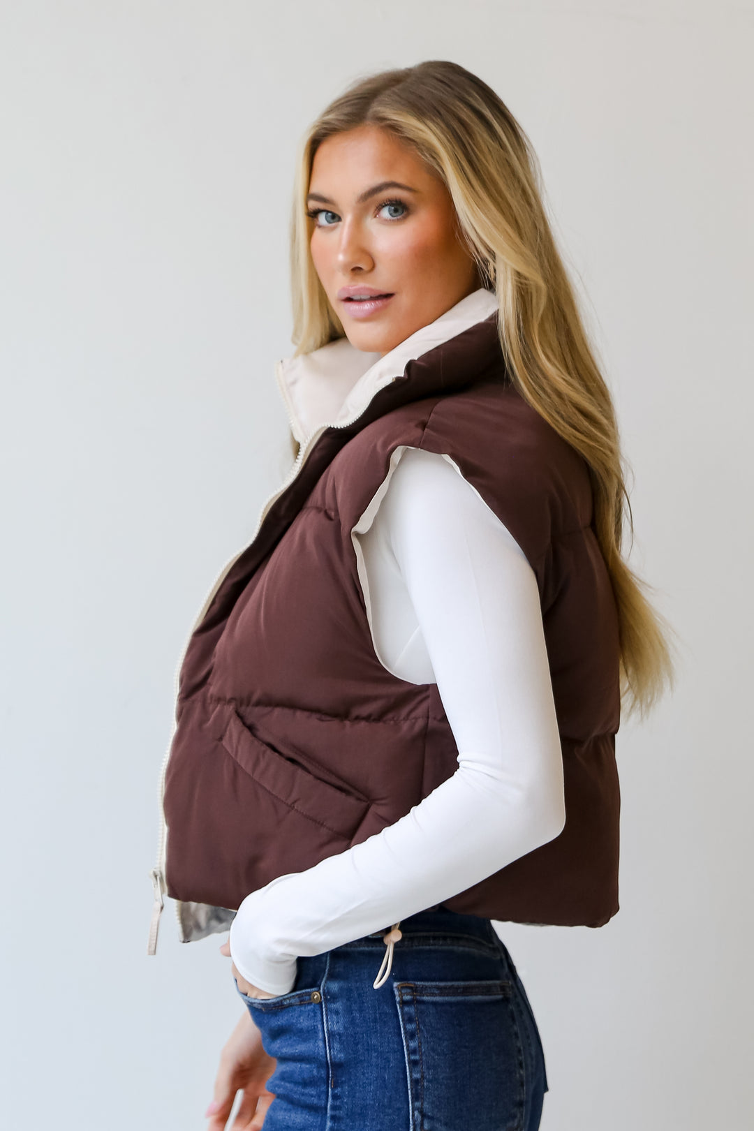 Brown Puffer Vest side view