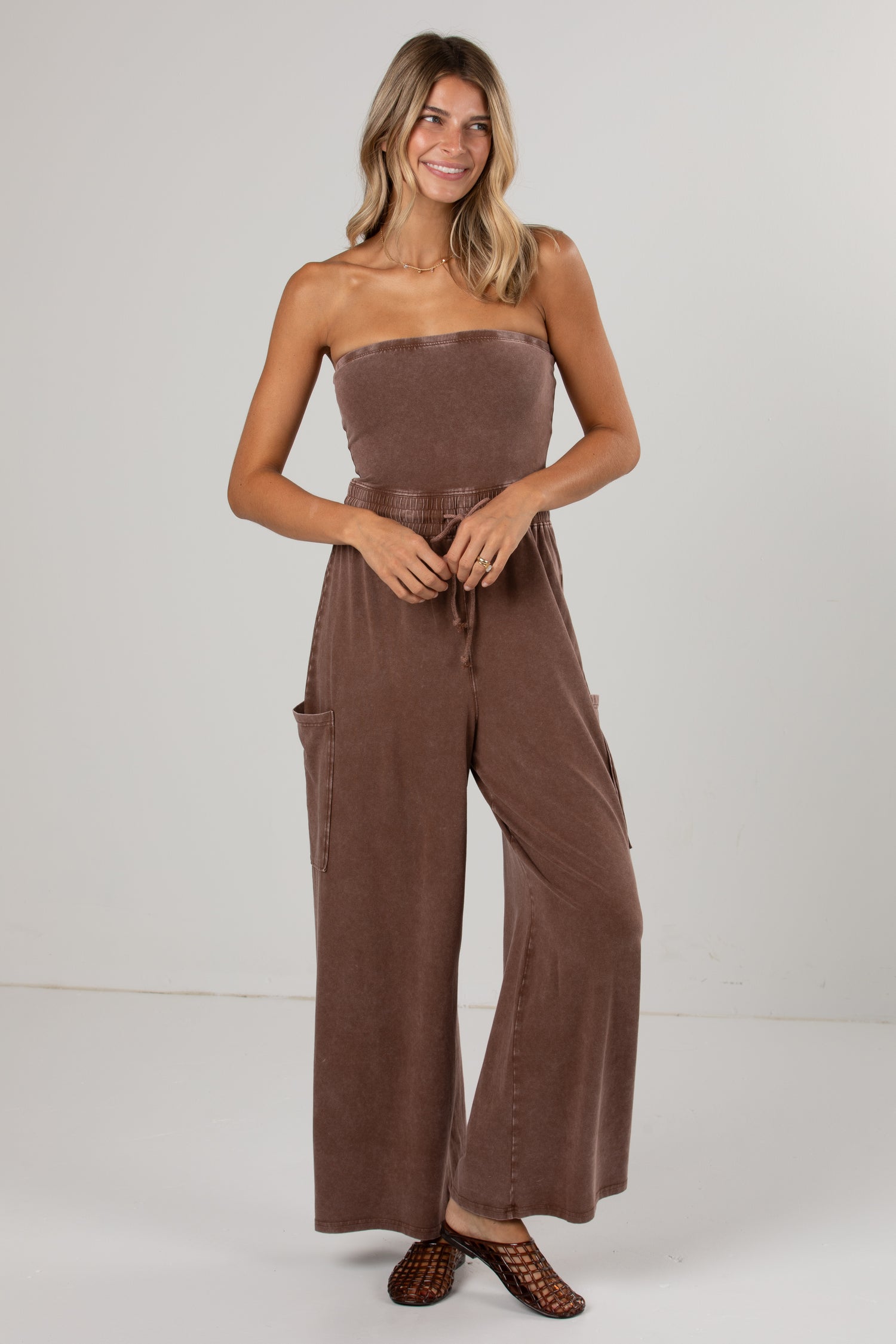 Brown Strapless Jumpsuit | Trendy Women's One-Piece