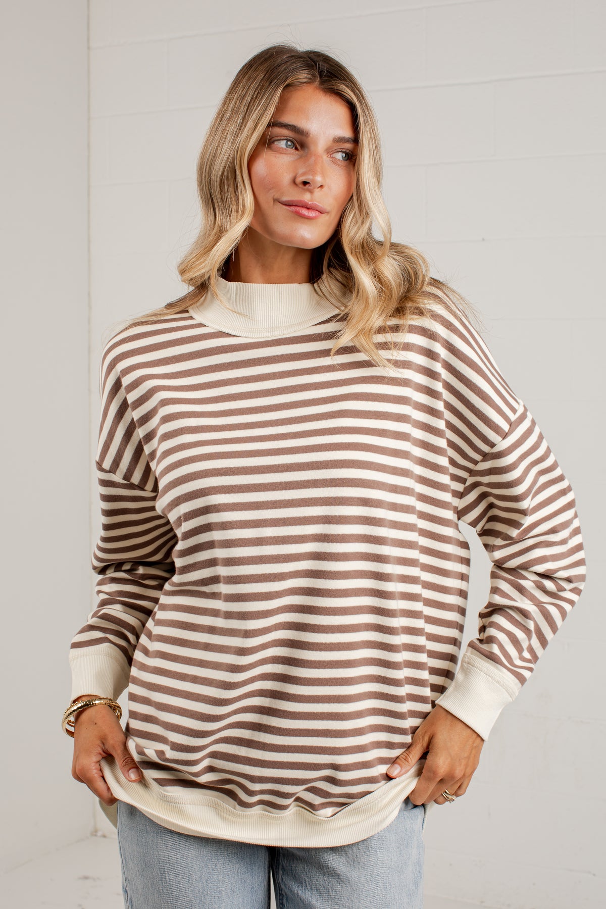 Always Fun Striped Mock Neck Top