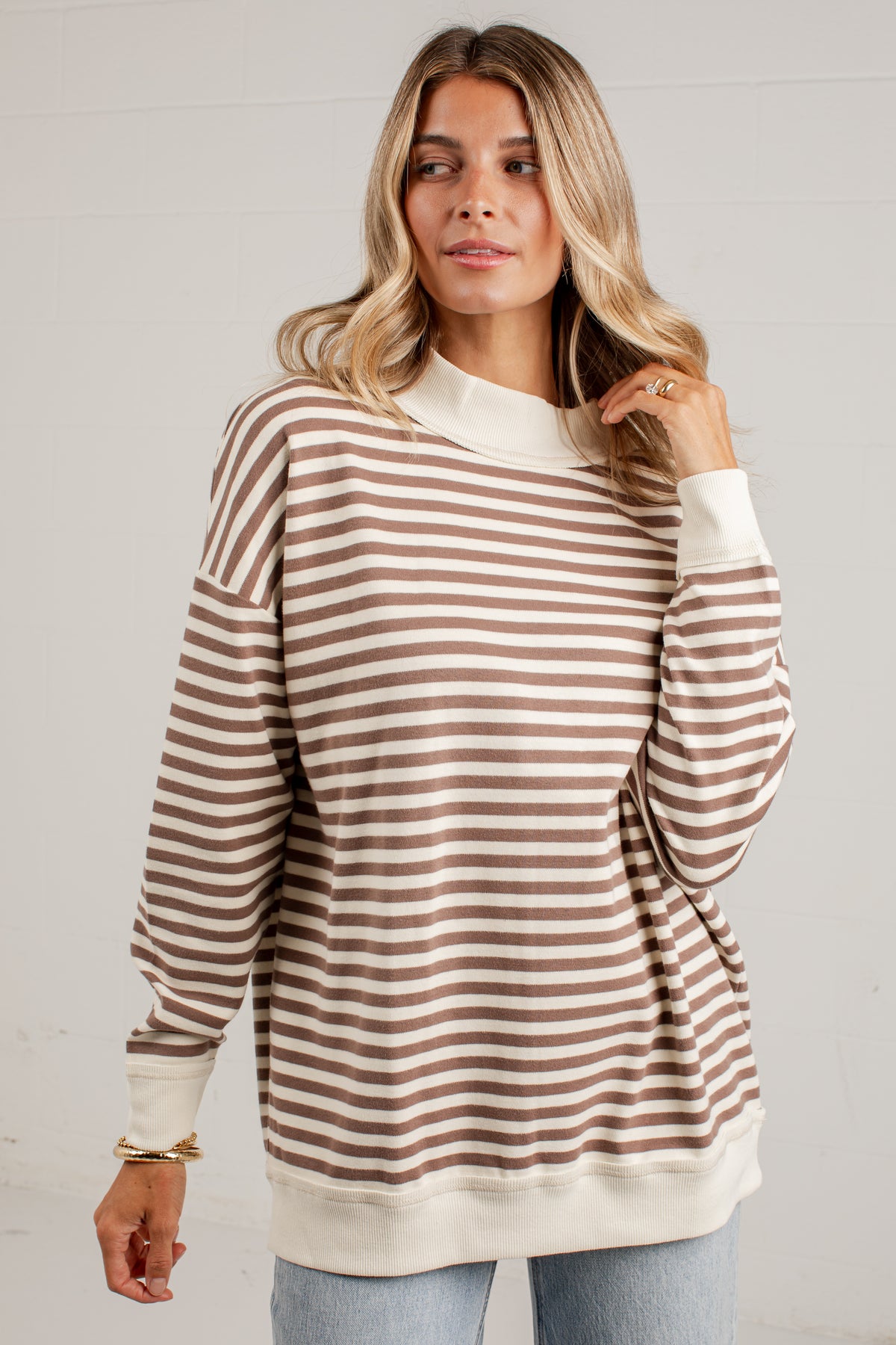 Always Fun Striped Mock Neck Top