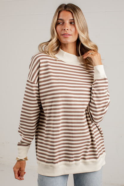 Always Fun Striped Mock Neck Top