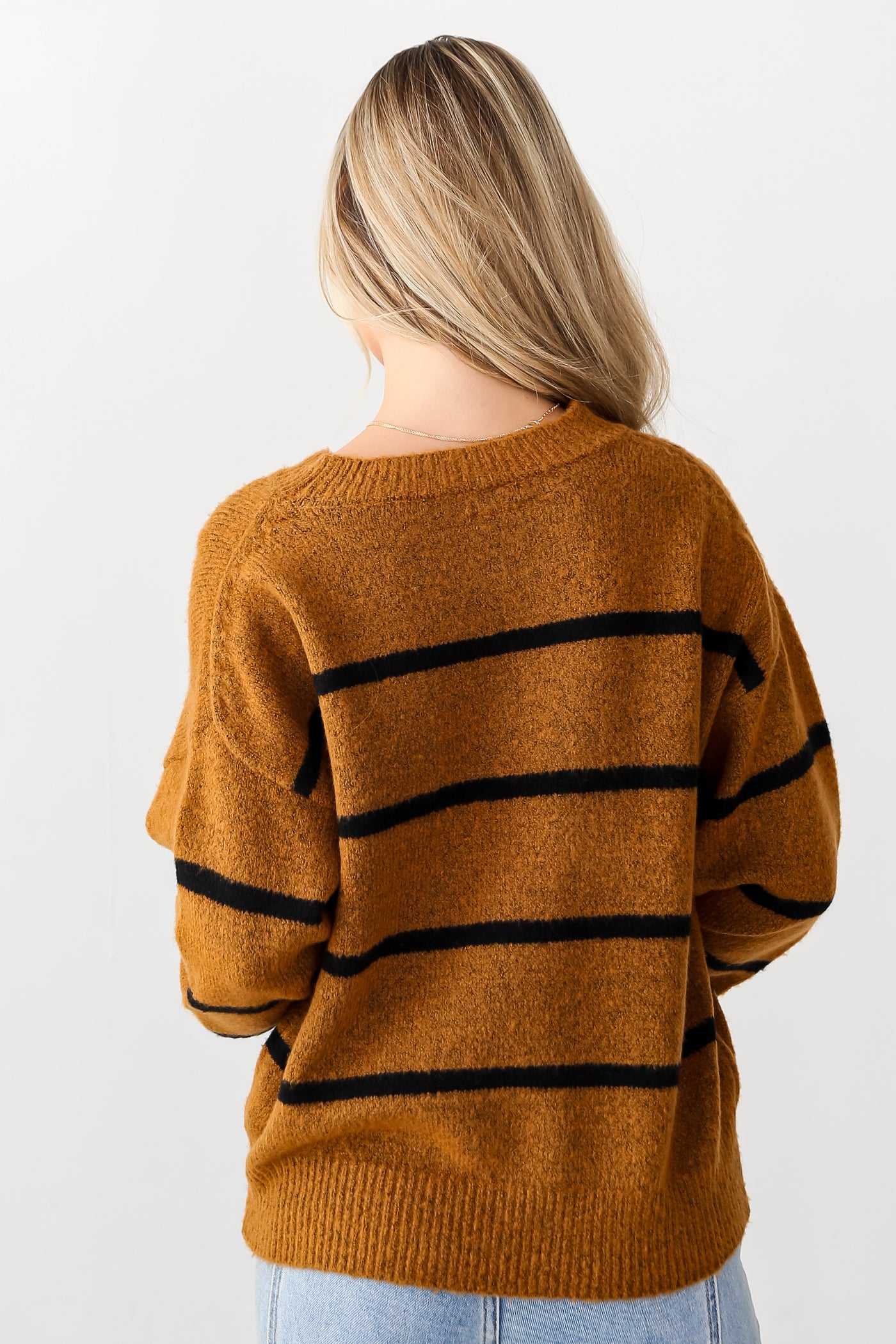 Camel Striped Oversized Sweater back view