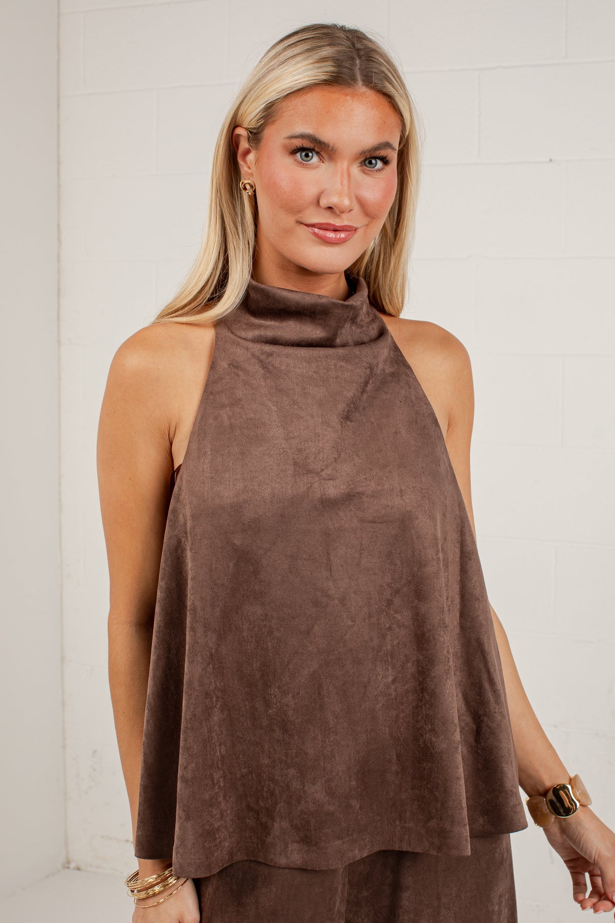 Pumpkin Lane Brown Suede Halter Tank