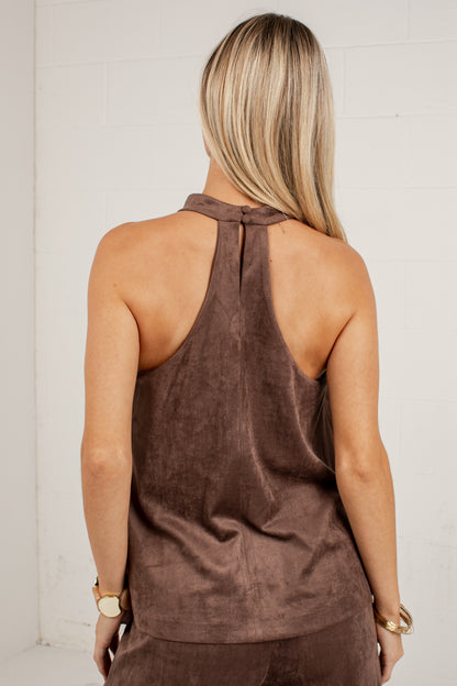 Pumpkin Lane Brown Suede Halter Tank