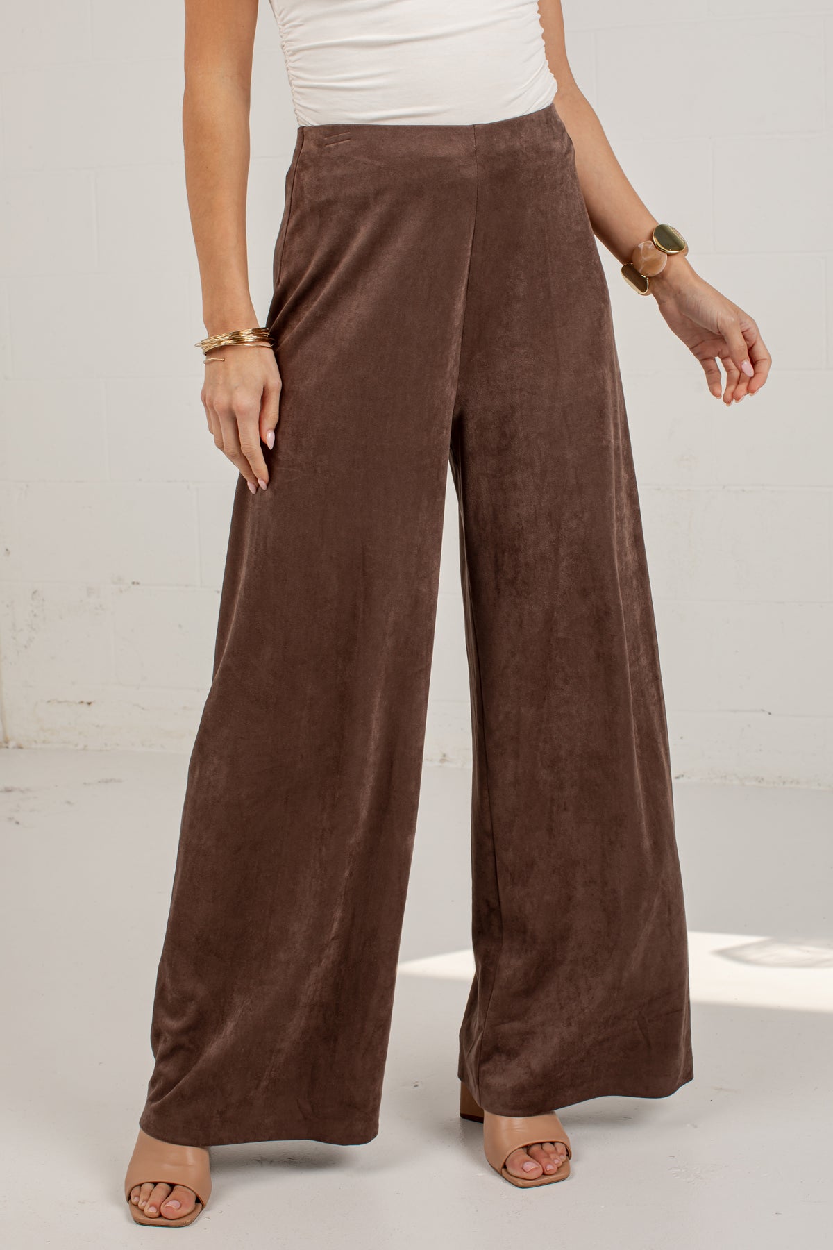 Pumpkin Lane Brown Suede Wide Leg Pants