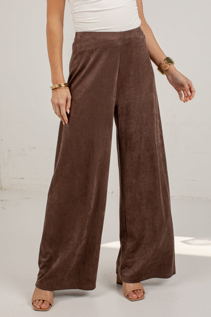 Pumpkin Lane Brown Suede Wide Leg Pants