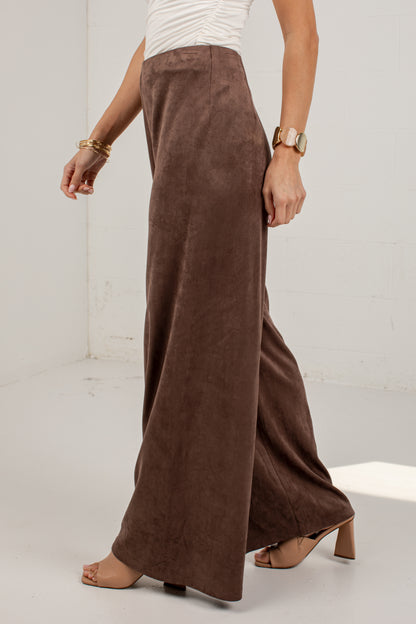Pumpkin Lane Brown Suede Wide Leg Pants