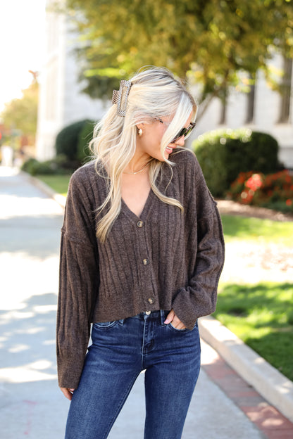 Comfortable Classic Brown Sweater Cardigan