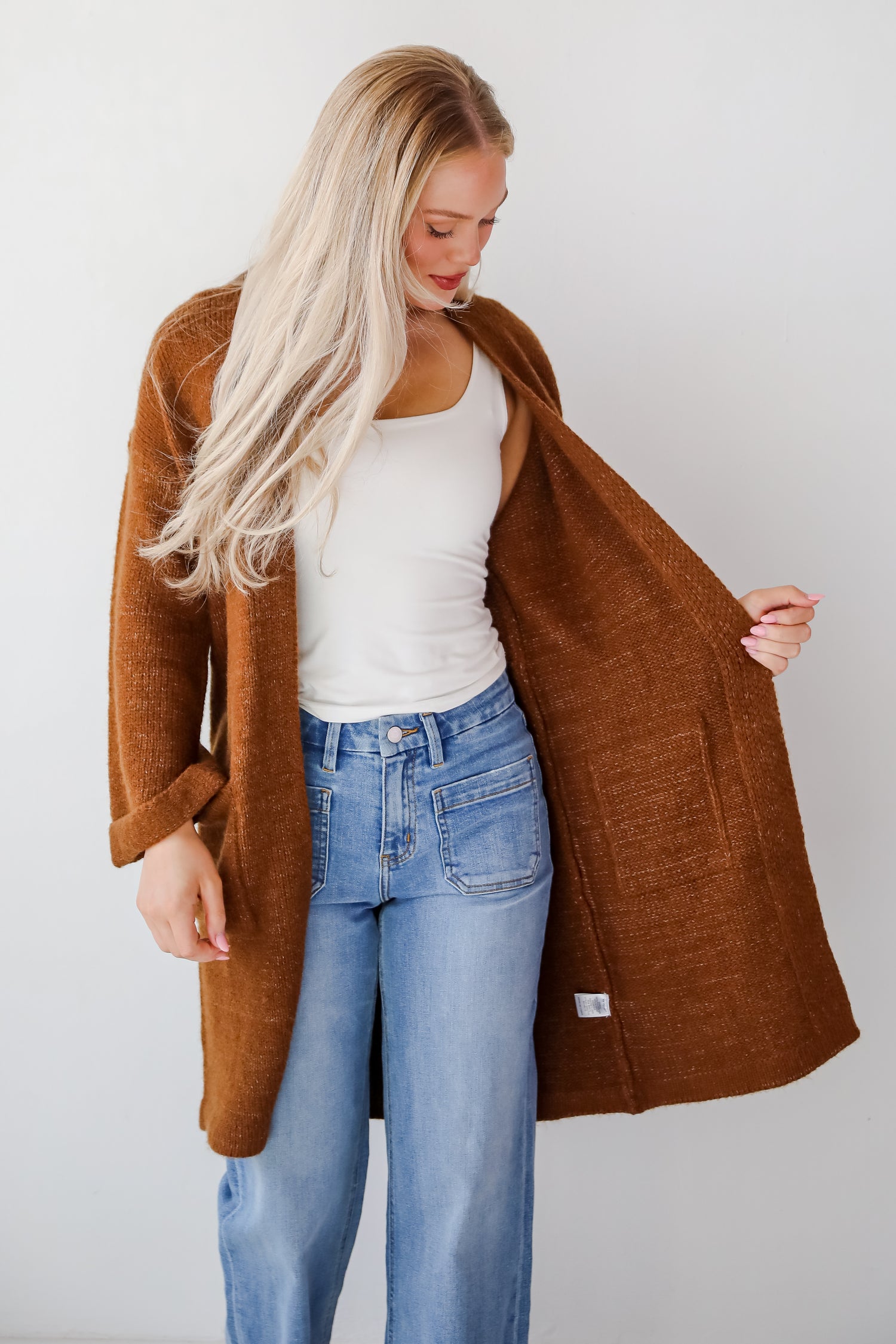 Outfit Camel Color Long Cardigan Cozy Brown Longline Sweater