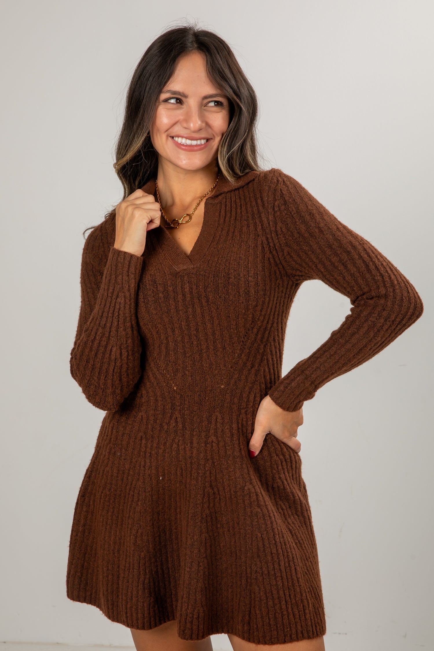 Cocoa Crush Chocolate Sweater Dress | Women's Trendy Dresses
