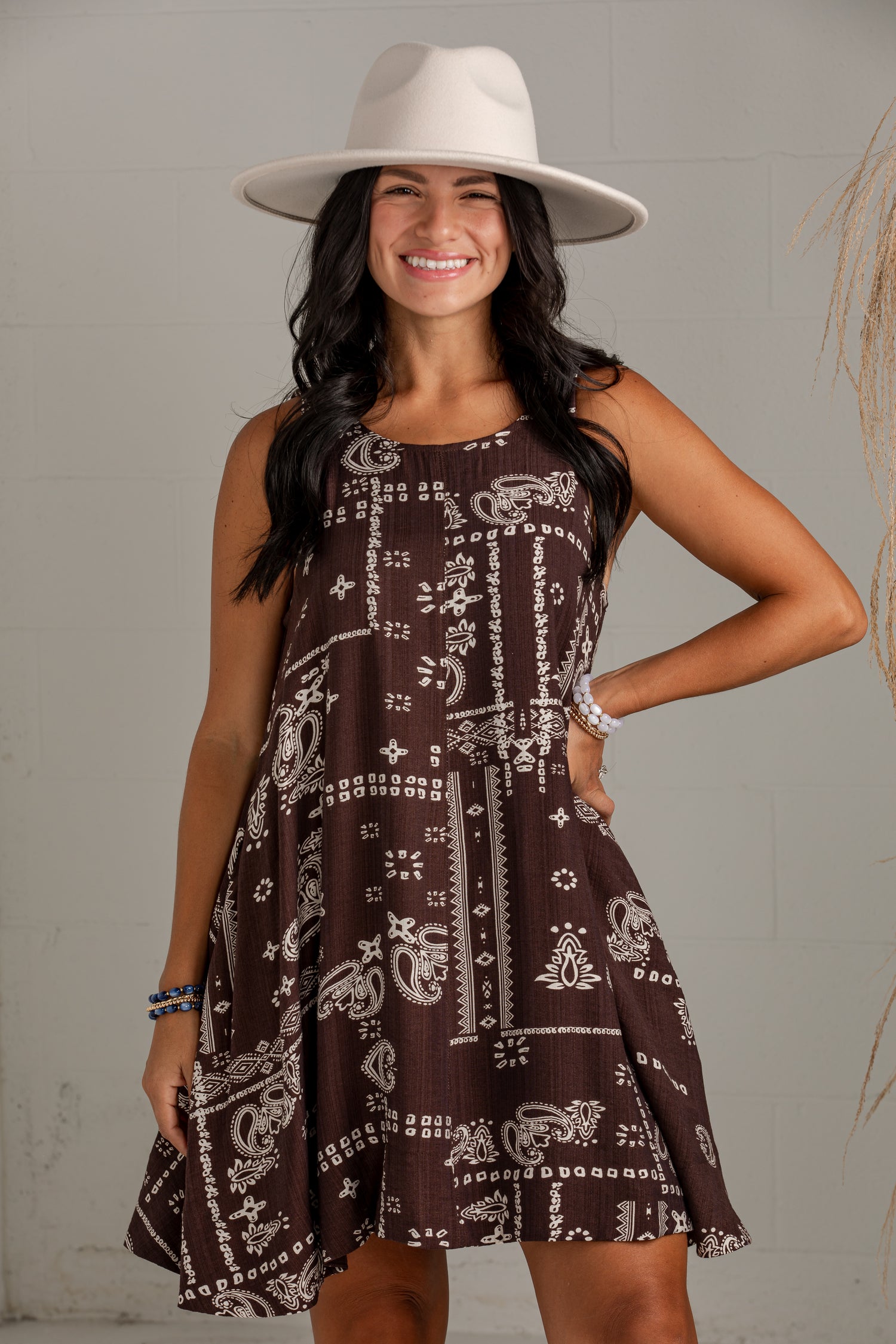 Desert Moon Brown Print Mini Dress