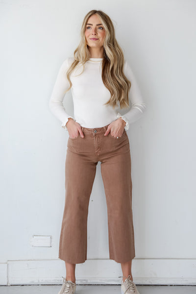 Chocolate Brown Wide Leg Jeans front view