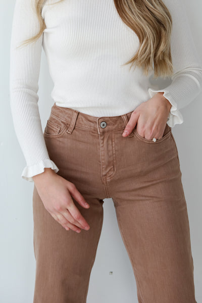 high-rise Chocolate Brown Wide Leg Jeans