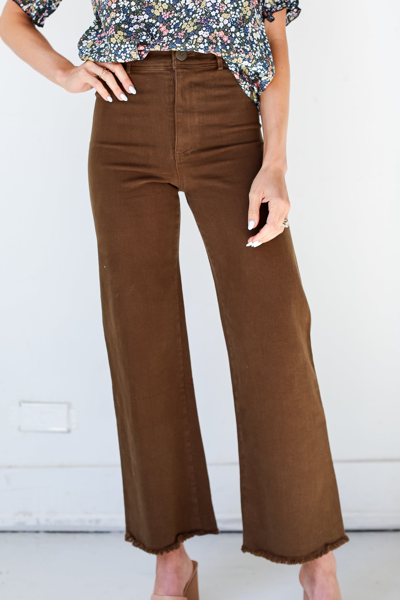brown Wide Leg Jeans close up