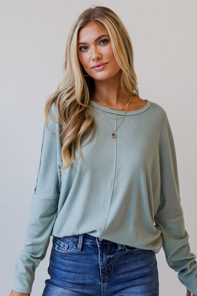 sage casual Brushed Knit Top