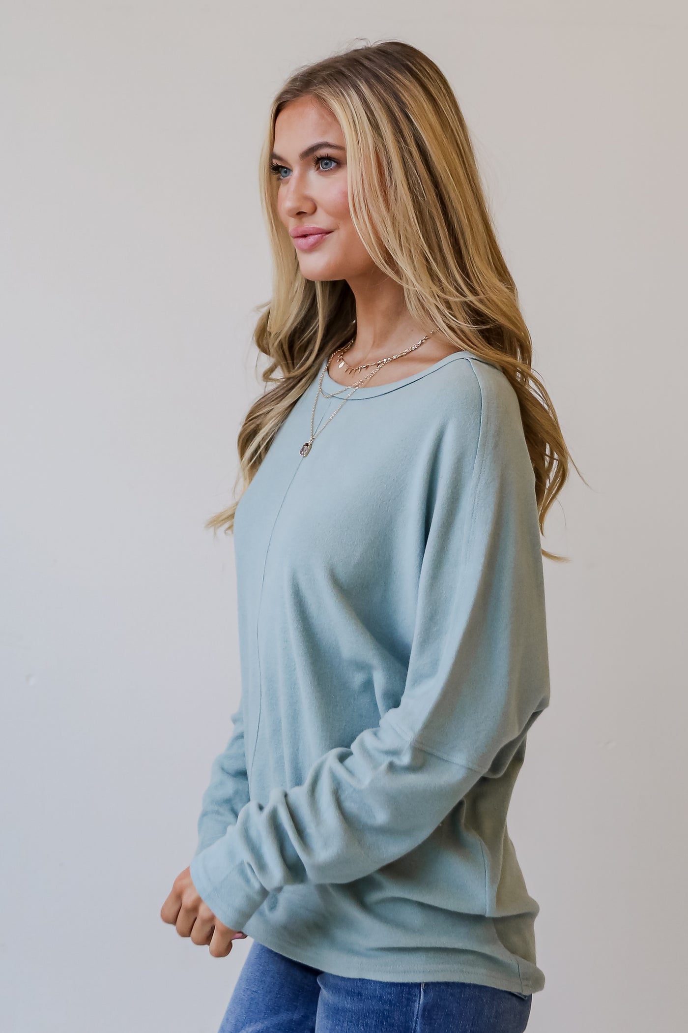 sage Brushed Knit Top side view