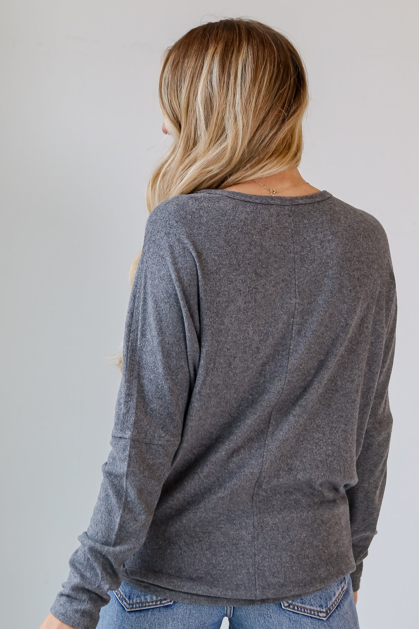 charcoal Brushed Knit Top back view