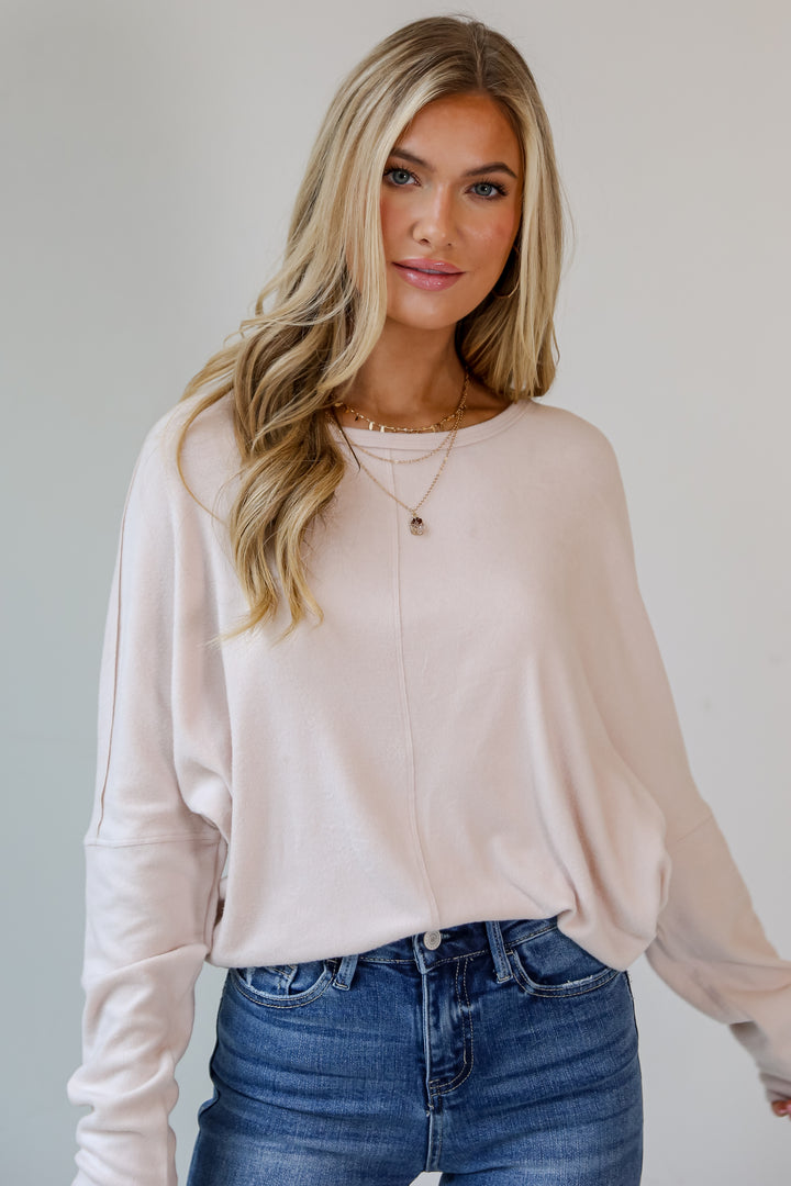cream Brushed Knit Top front view