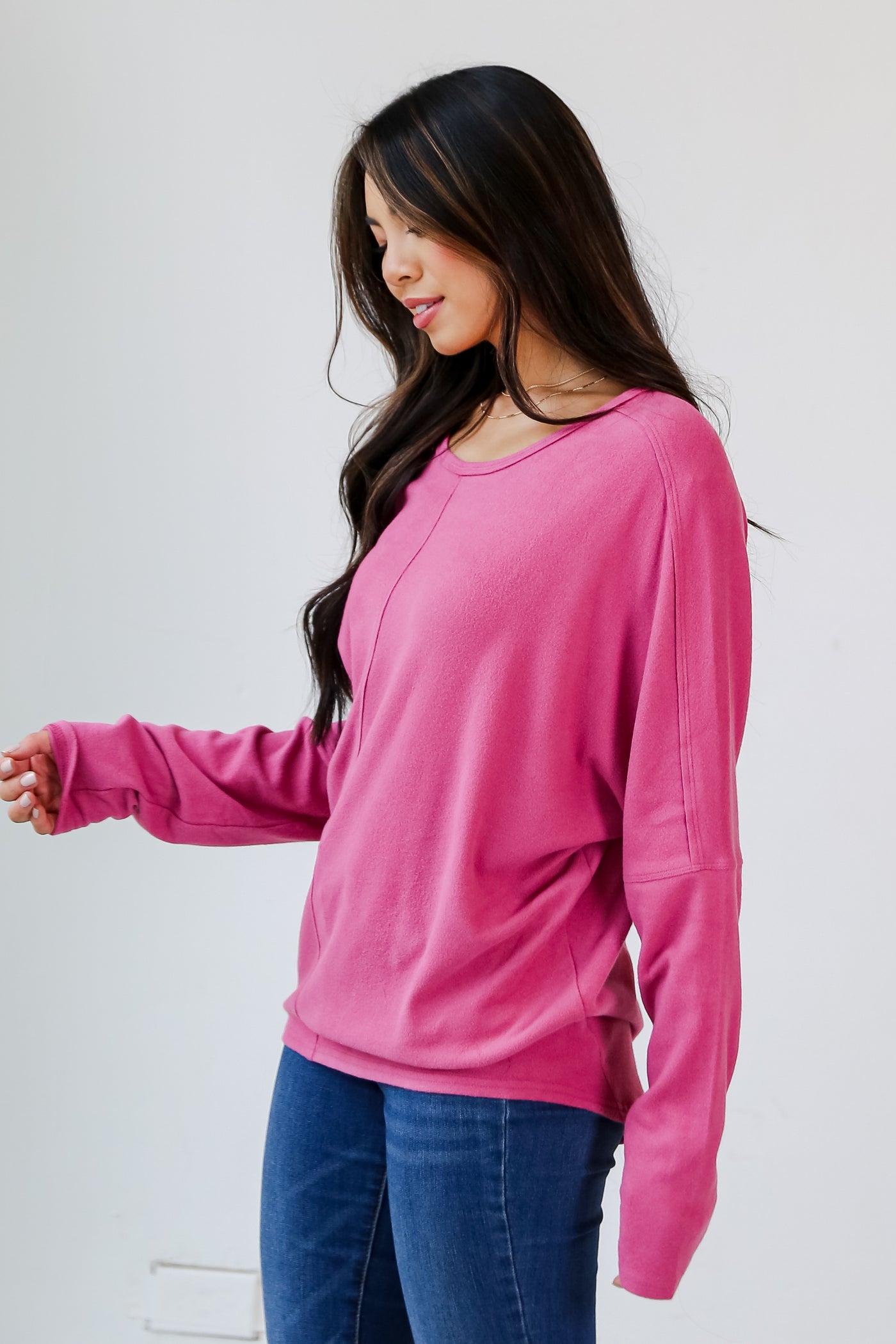 pink Brushed Knit Top side view