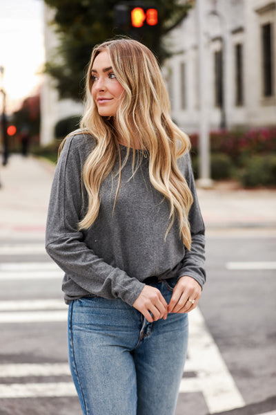 charcoal Brushed Knit Top