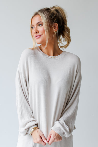 cream Brushed Knit Top front view