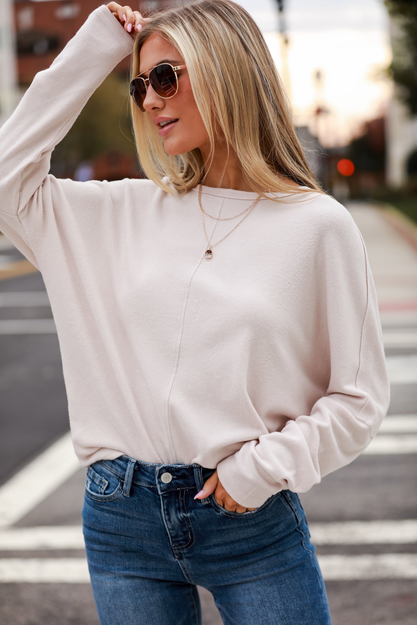 cream Brushed Knit Top