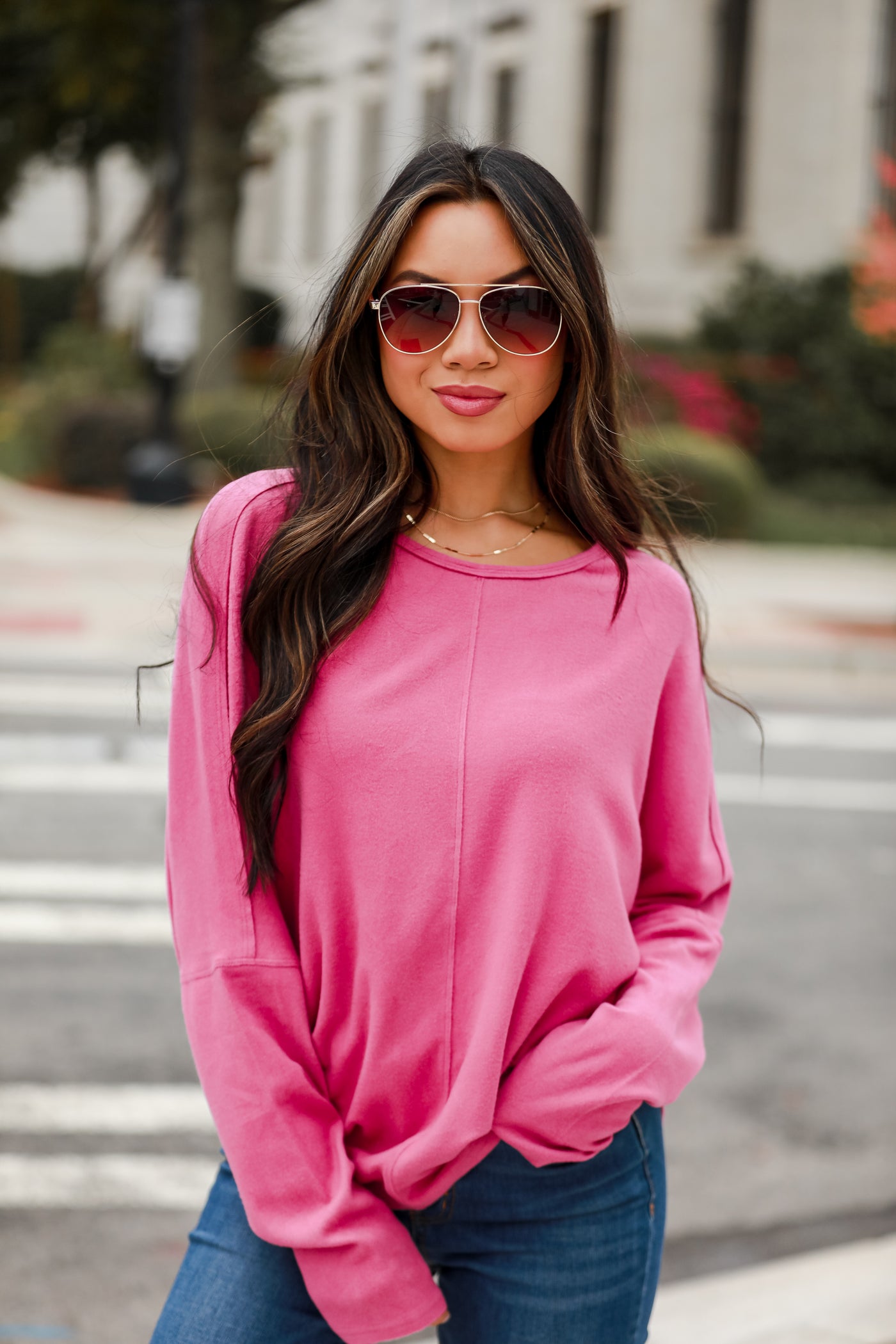 hot pink Brushed Knit Top