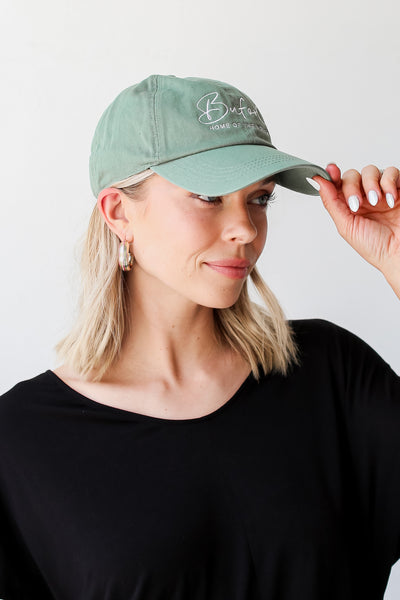 Green Buford Home Of The Wolves Embroidered Hat side view