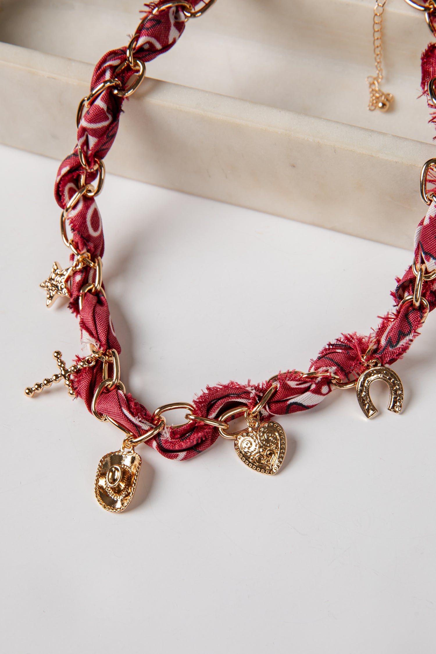 gold jewelry for burgundy dress Trendy Bandana Charm Necklace | Charm Necklaces