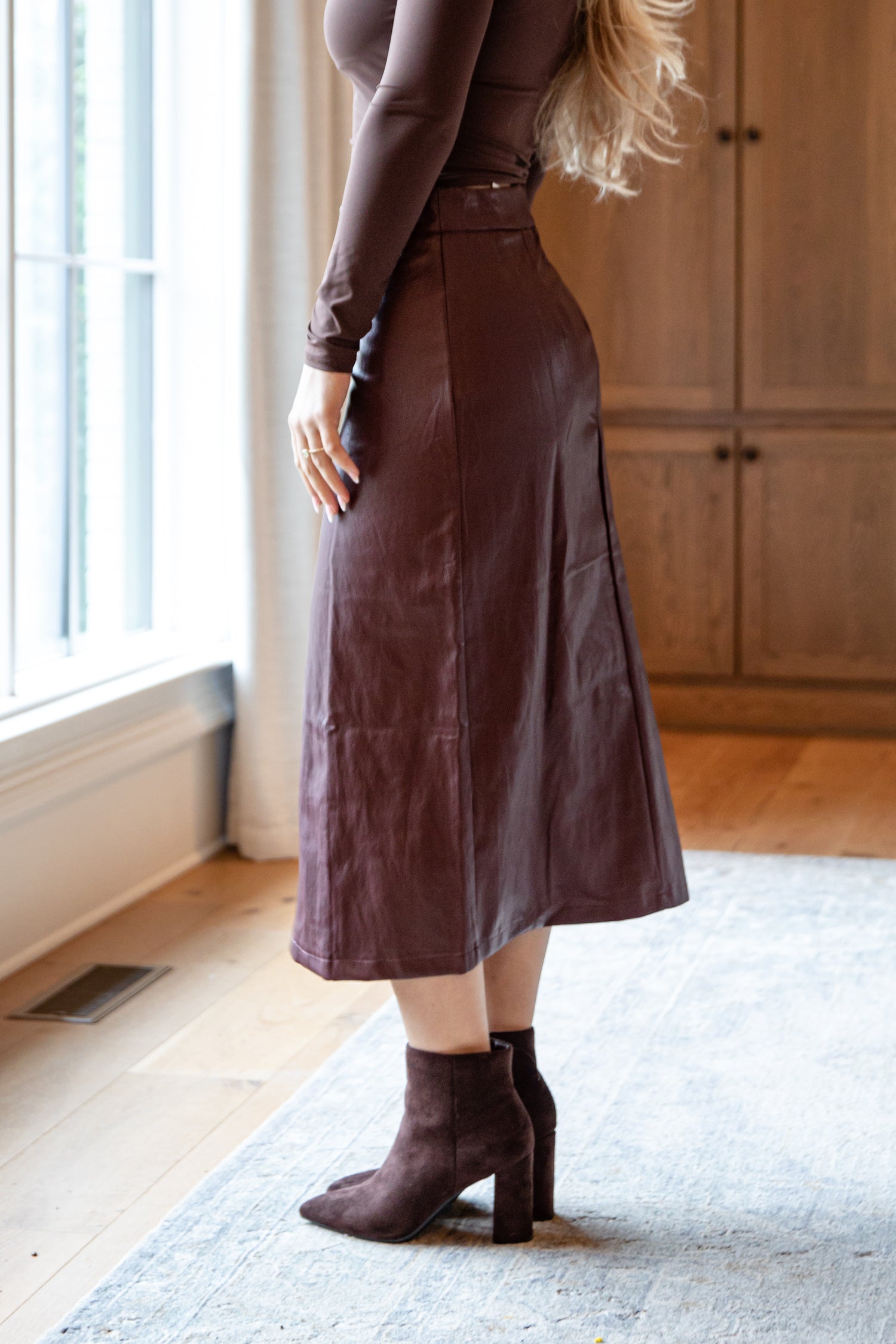 Holiday Burgundy Faux Leather Midi Skirt| Women Trendy Skirt | DressUp Dress Up Holiday Burgundy Faux Leather Midi Skirt| Women Trendy Skirt | DressUp Dress Up