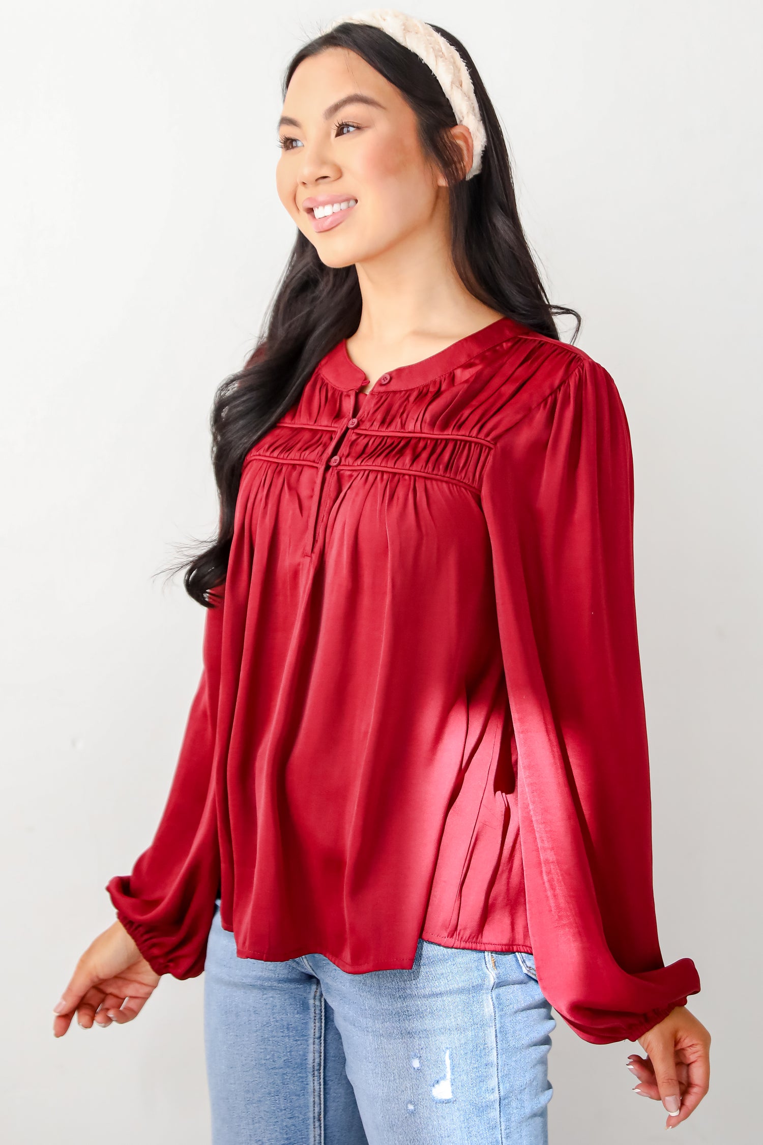 Ideal Sophisticate Burgundy Satin Blouse