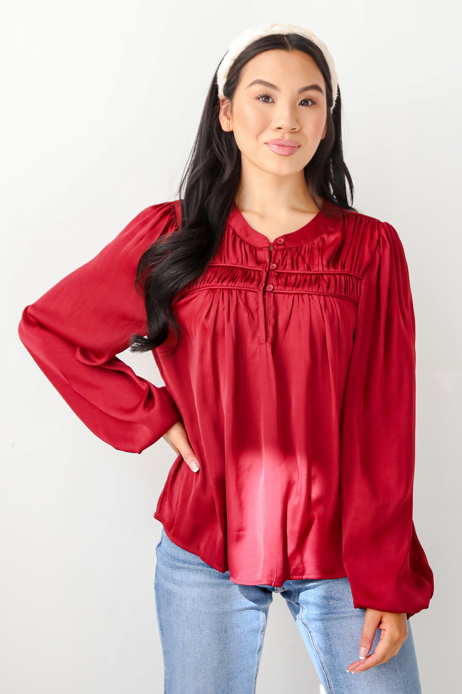 Ideal Sophisticate Burgundy Satin Blouse