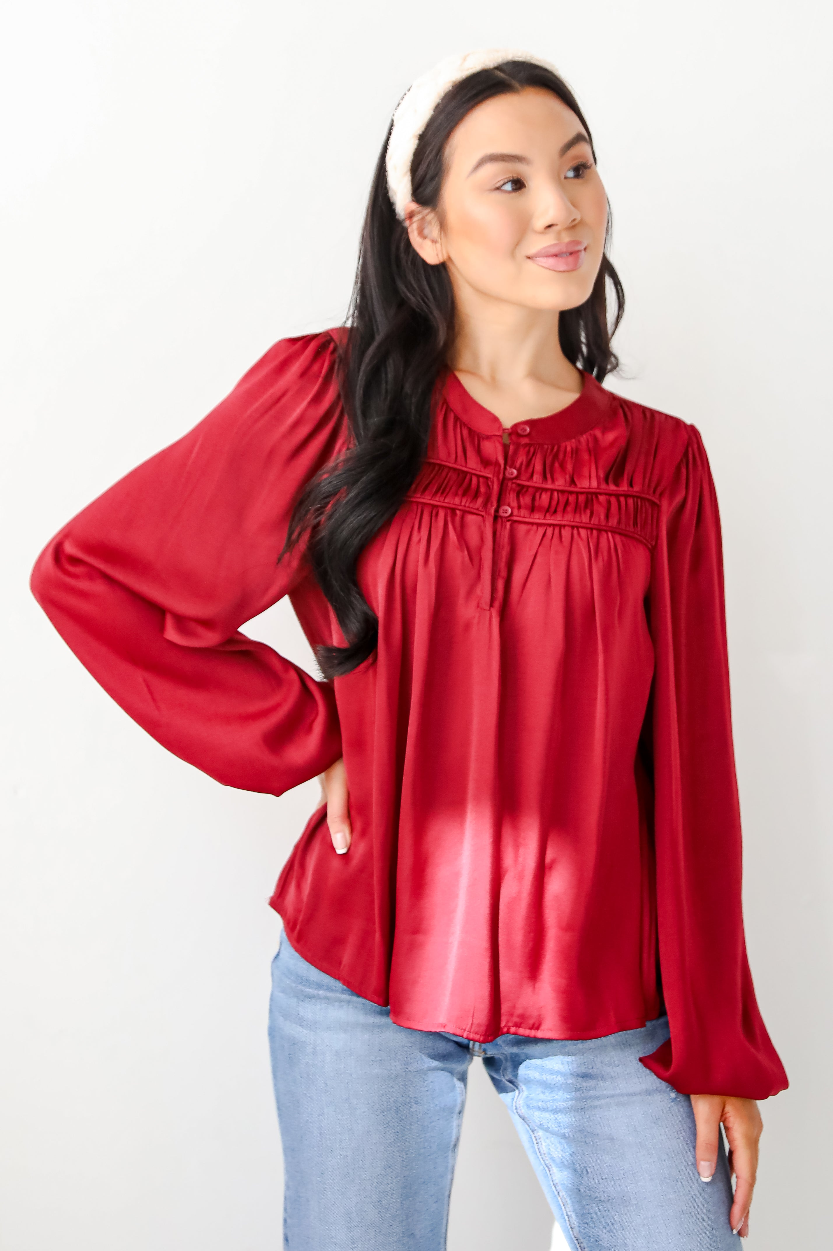 Ideal Sophisticate Burgundy Satin Blouse