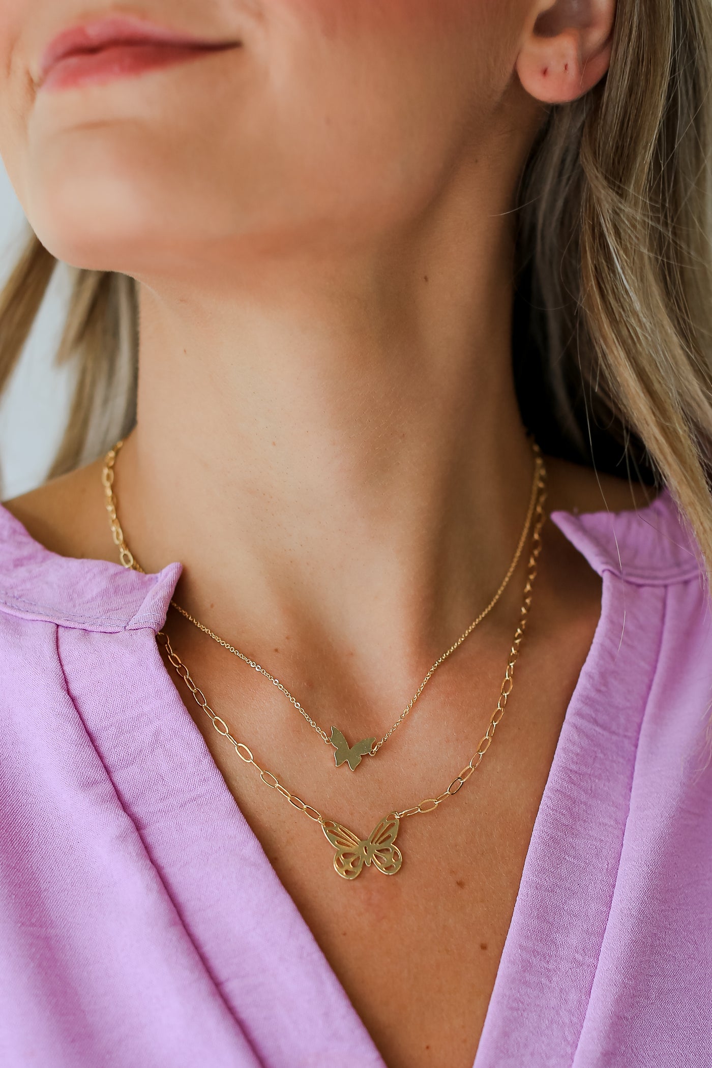 Gold Butterfly Layered Chain Necklace