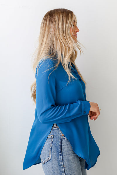 chic blue Button-Up Blouse side view