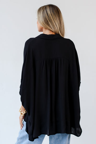 black Oversized Button-Up Blouse back view